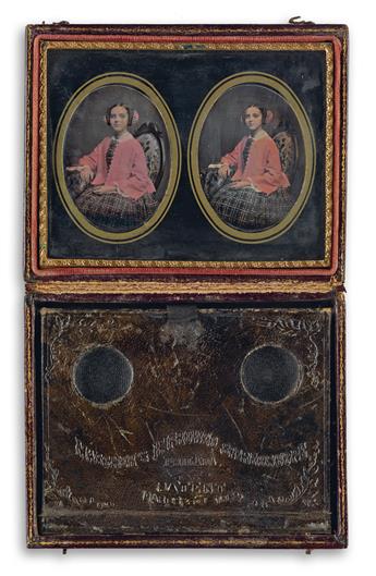 (MASCHERS IMPROVED STEREOSCOPES) Group of 8 rare cases with viewing devices and daguerreian portraits, comprising 4 quarter-plate Masc